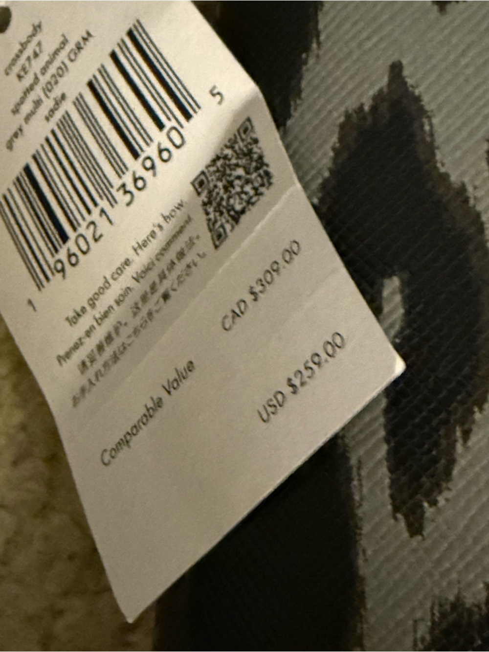 Kate Spade Leopard Print Gray Black Crossbody Shoulder Bag ($259 retail price)